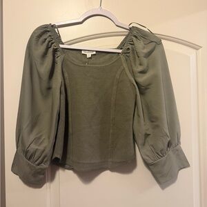 blu Pepper Olive Green Puff-Sleeve Top
